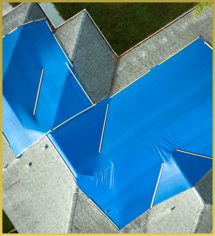 Aerial view of bright blue swimming pool with unique angular L-shaped design